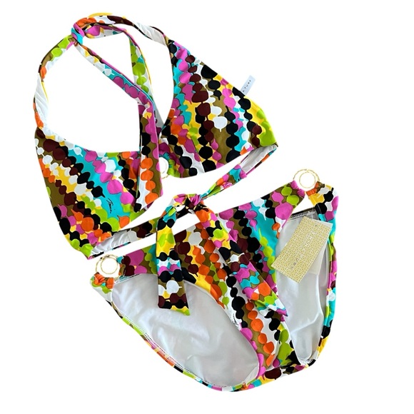Trina Turk Colorful Geometric Gold Ring Bikini Set Size 8 NWT Resort Swim Beach - Picture 2 of 13